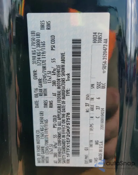 2016 Ford F150 Super Cab z USA, uszkodzony, nr VIN 1FTFX1EF2GKF57578